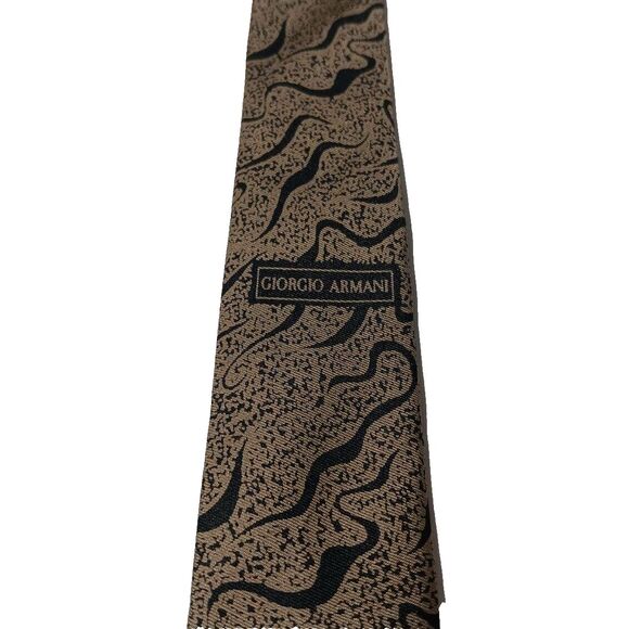 Vintage Giorgio Armani Abstract Pattern Pure Silk Tie Black Gold Stylish - Picture 3 of 6